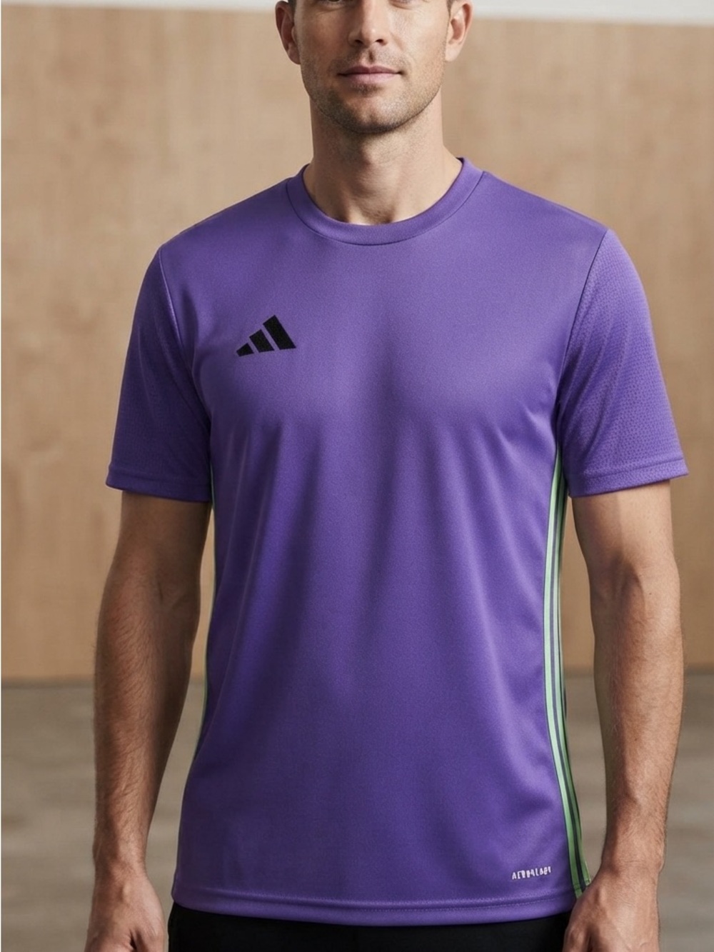 adidas Men’s Purple Training Jersey with Green Side Stripe